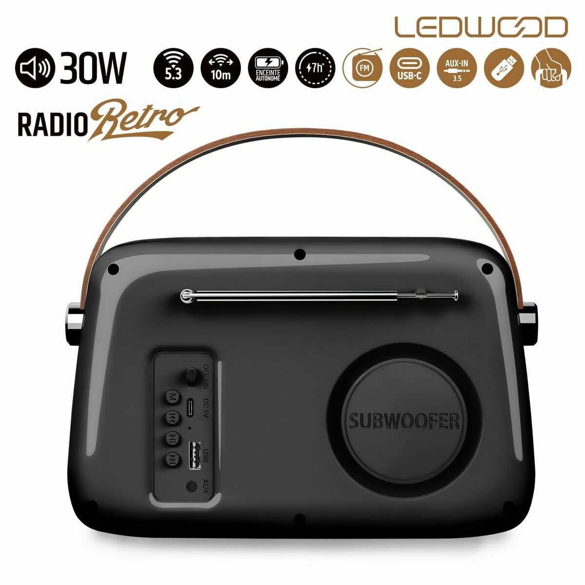 Transistor Radio Ledwood ALMA NEGRO Black 30 W