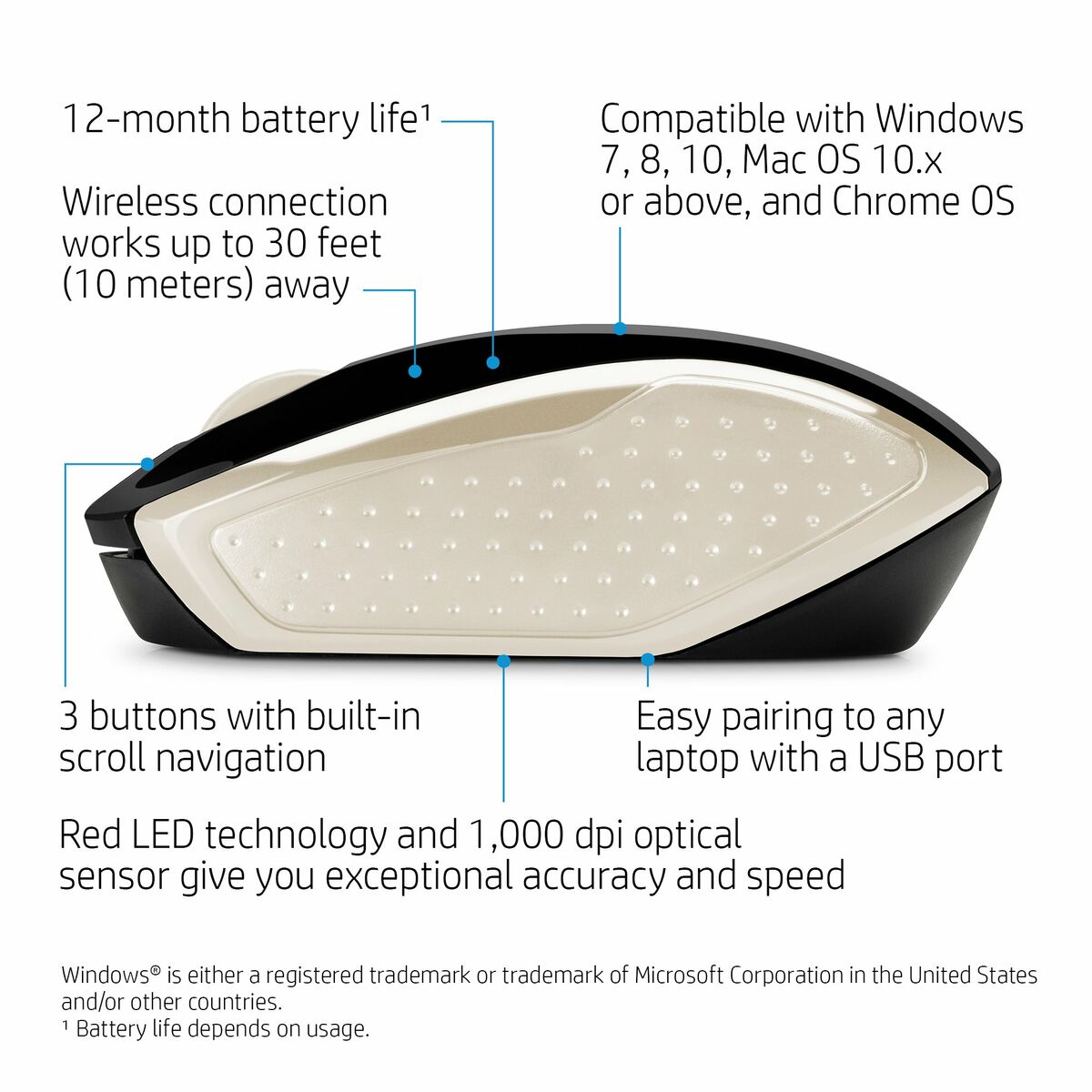 Mouse HP 200 (Silk Gold) Gold 1000 dpi