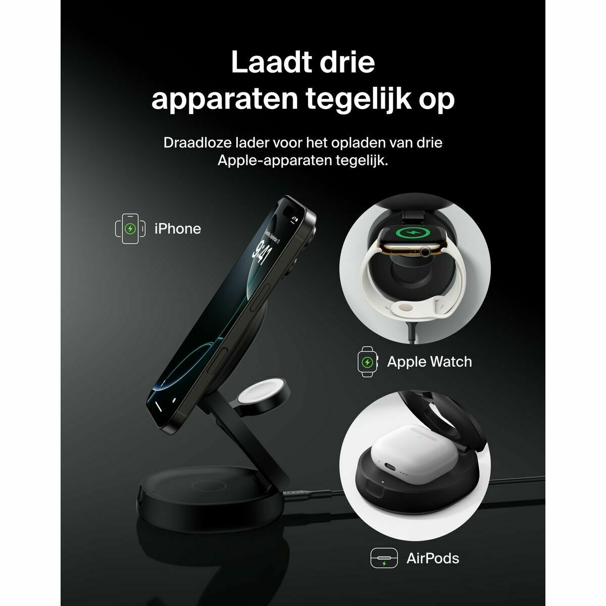 Cordless Charger Belkin WIZ034KQBK Black