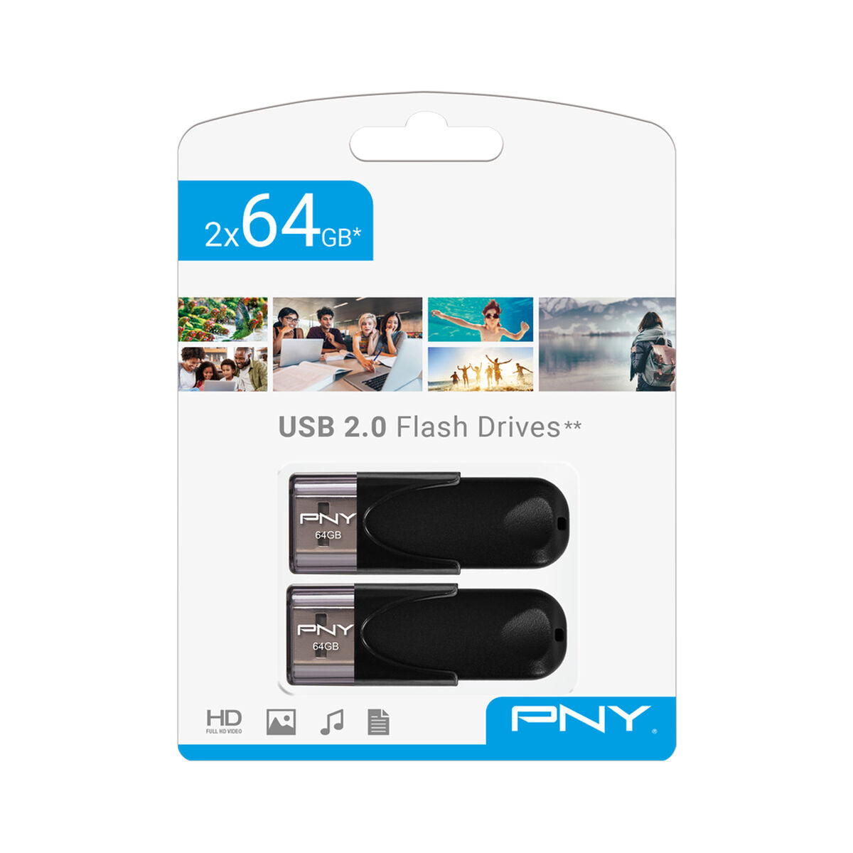 USB stick PNY FD64GATT4X2-EF Black 64 GB (2 Units)
