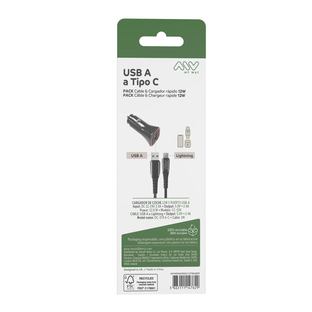 Car Charger Myway 1,2 m Black