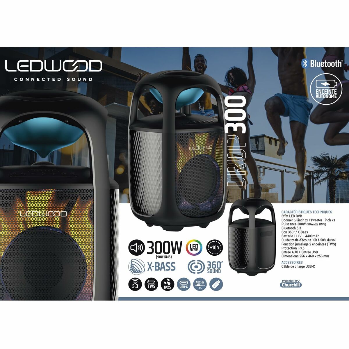 Portable Bluetooth Speakers Ledwood DROP300 BT 300W 90 W