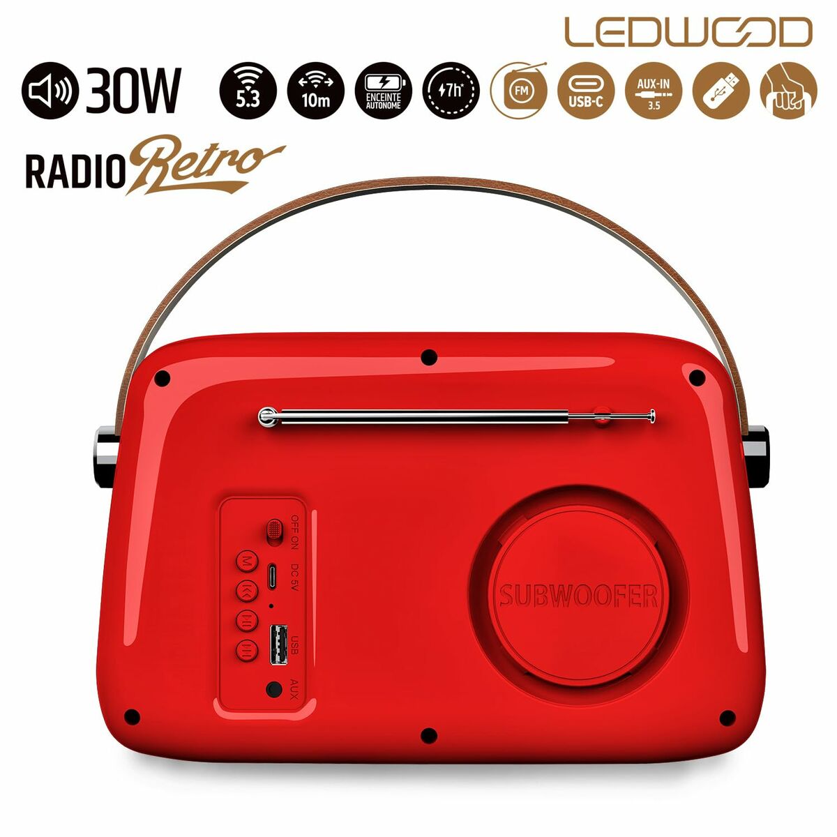 Transistor Radio Ledwood ALMA RED Red 30 W