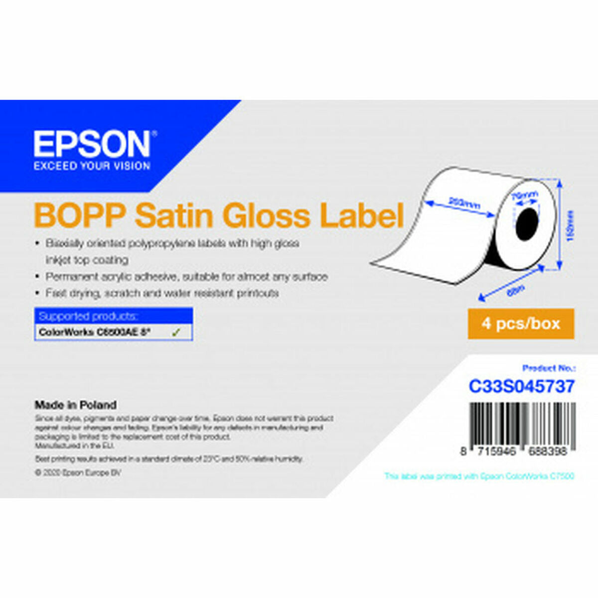 Printer Labels Epson C33S045737 Shiny (1 Unit)