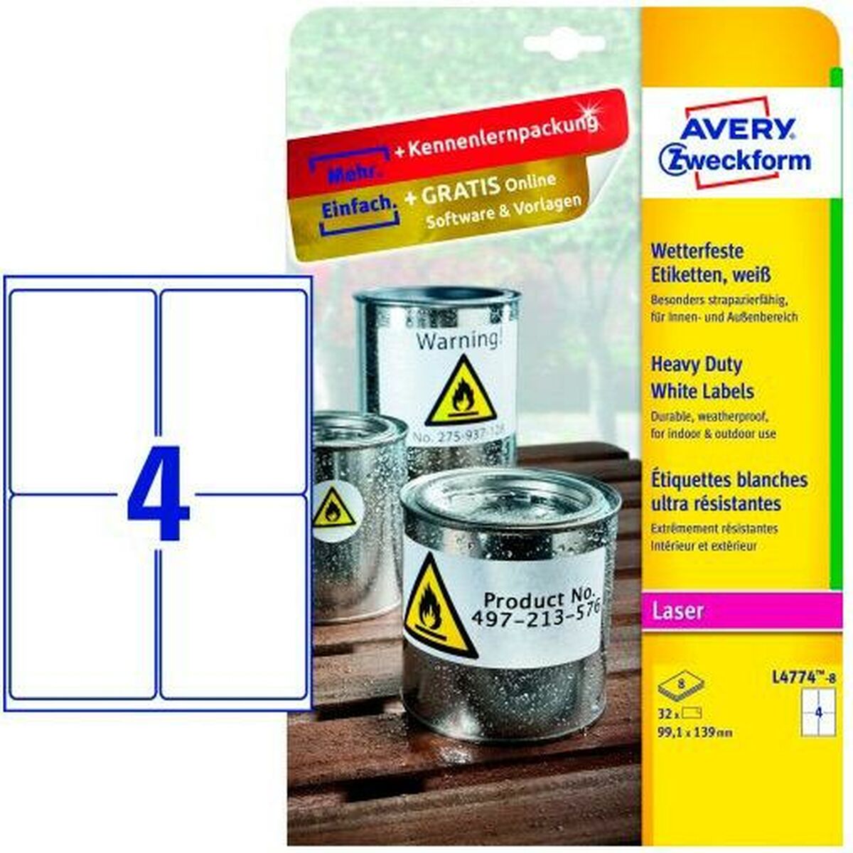Printer Labels Avery L4774-8 White