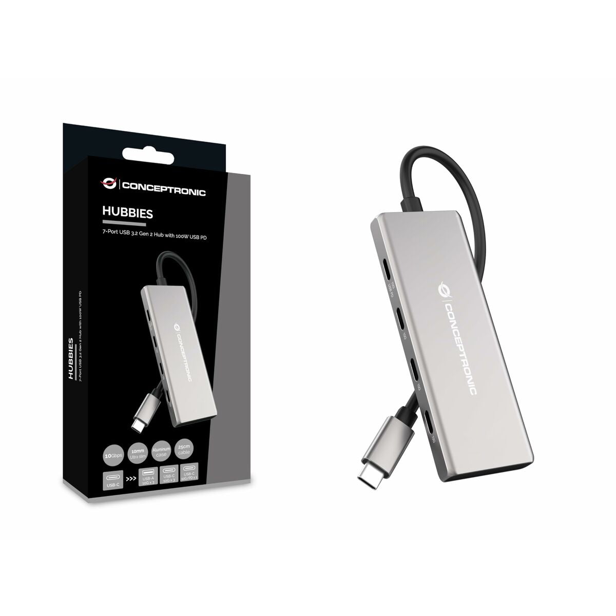 USB Hub Conceptronic 110519707101 Silver