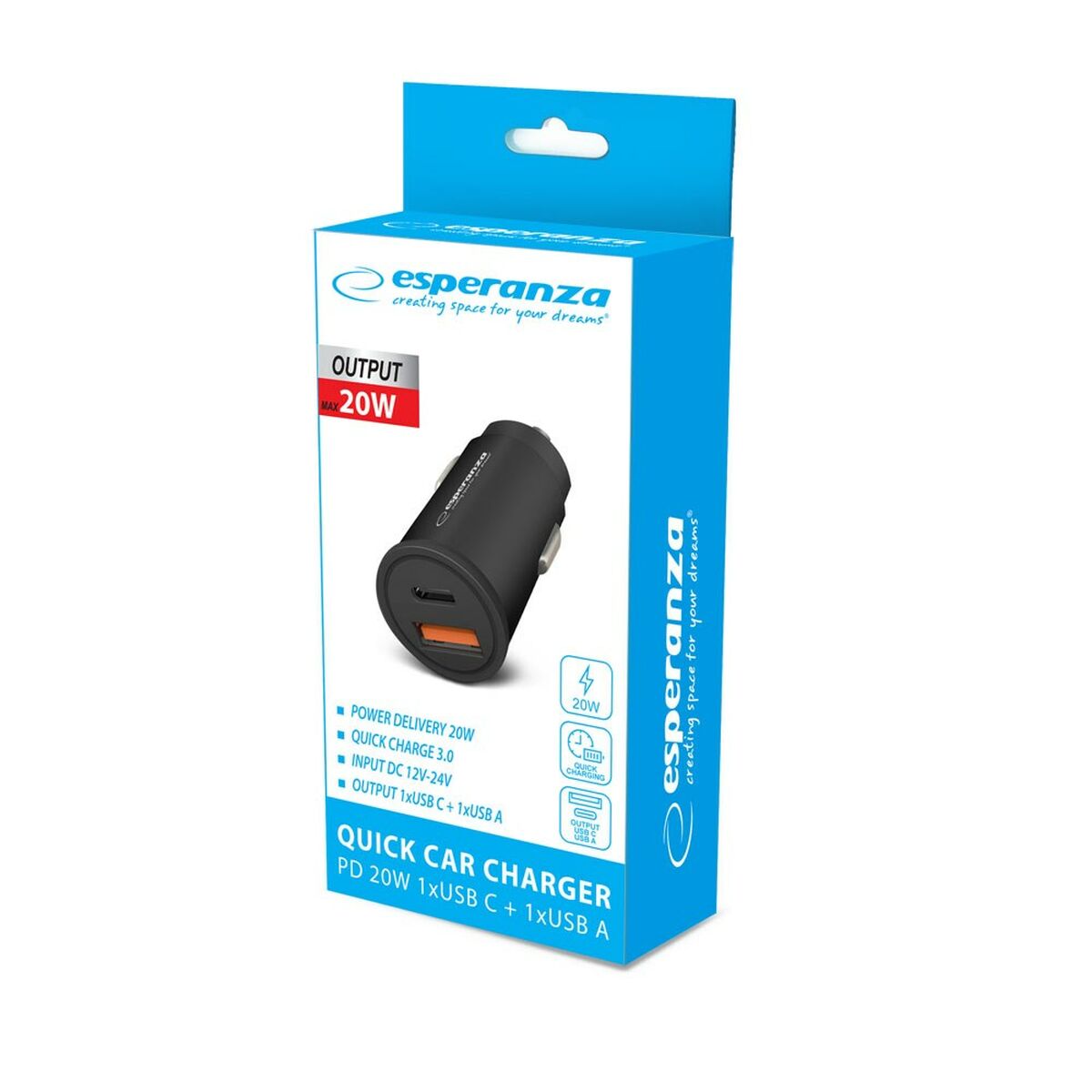 Car Charger Esperanza EZC111K Black 20 W
