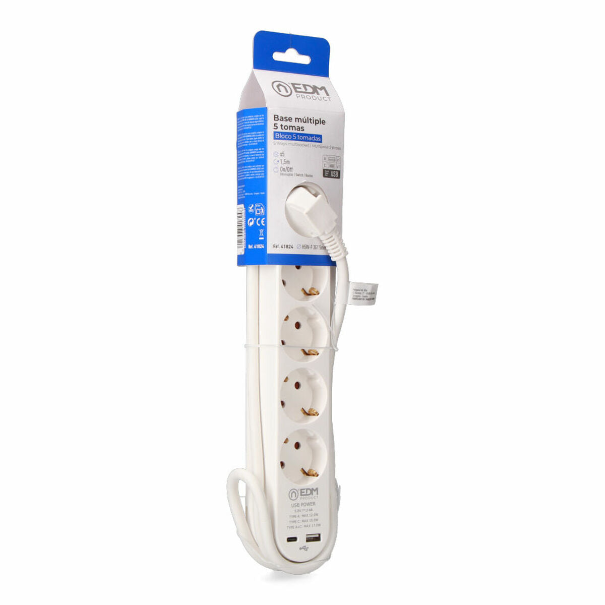 Power Socket - 5 sockets with Switch EDM 41824 White 3680 W 250 V (1,5 m)