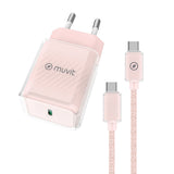 Wall Charger + USB-C Cable Muvit for Change  Glass GaN Pink