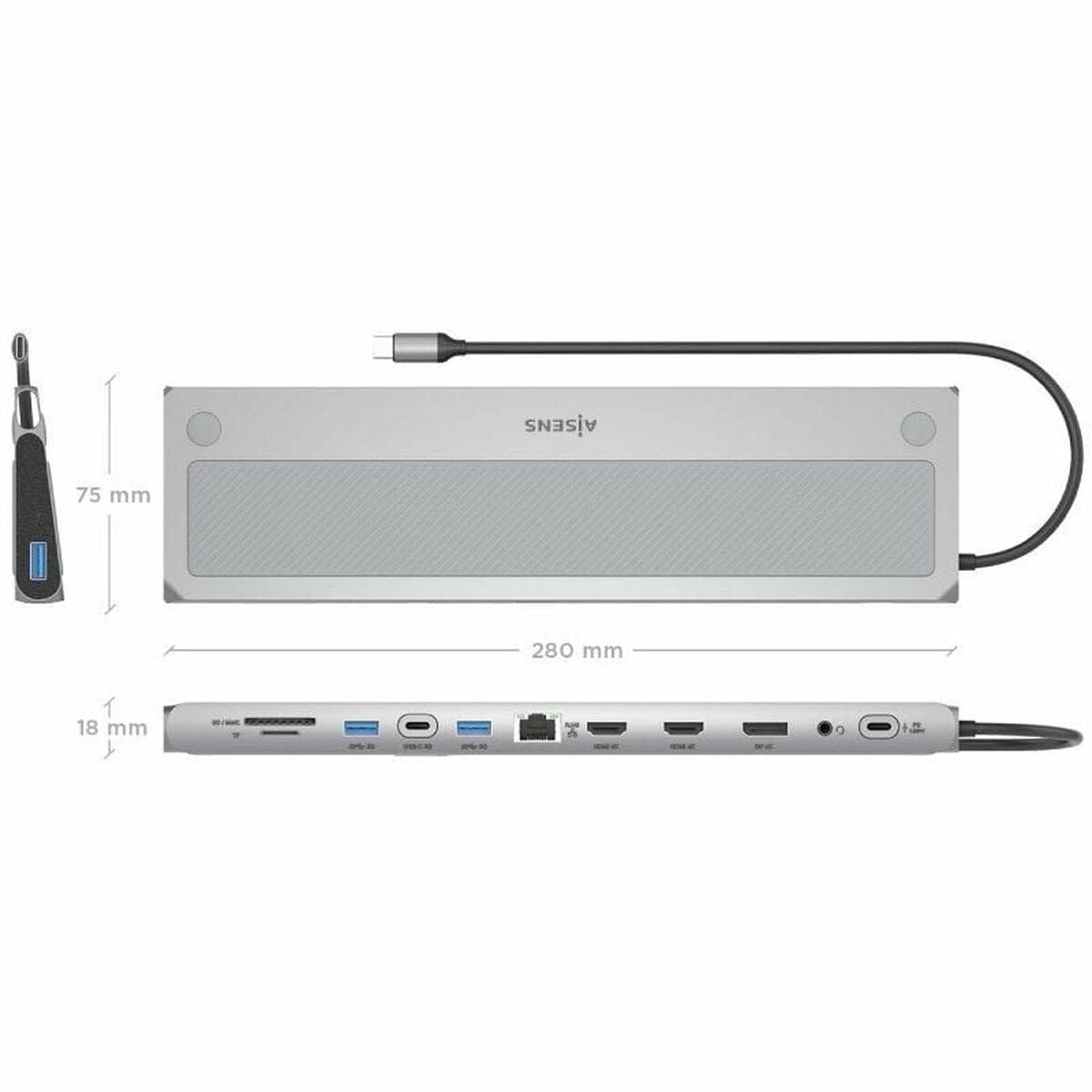 USB Hub Aisens Black 100 W 50 W