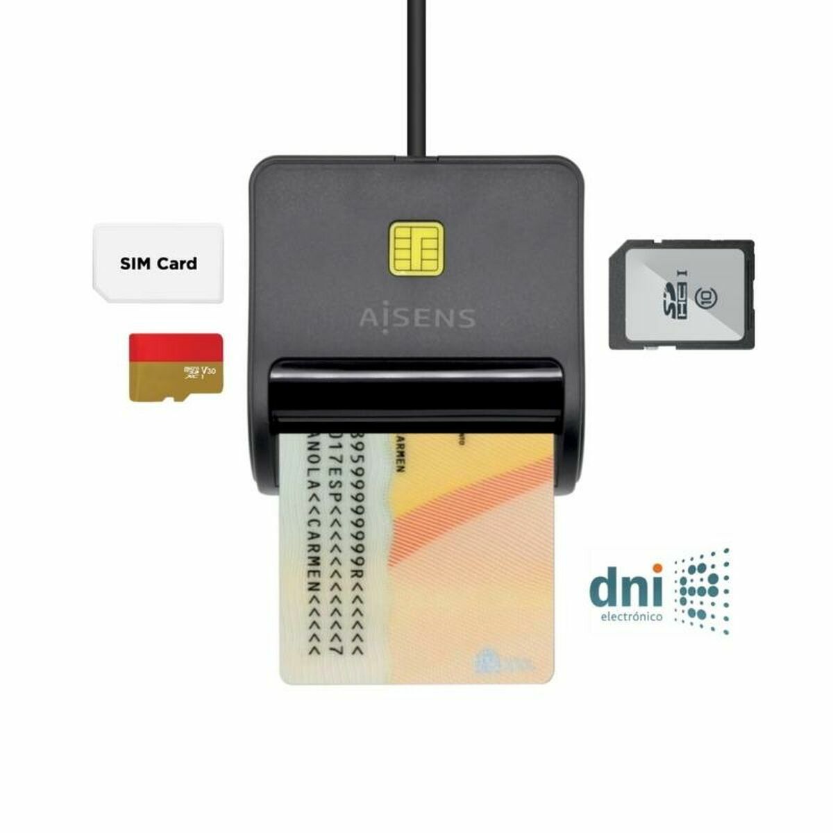 DNI/SIP Card Reader Aisens ASCR-SN02SD-BK Black