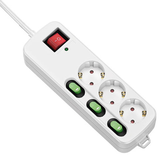 3-socket plugboard with power switch TM Electron 3680 W White (1,5 m)