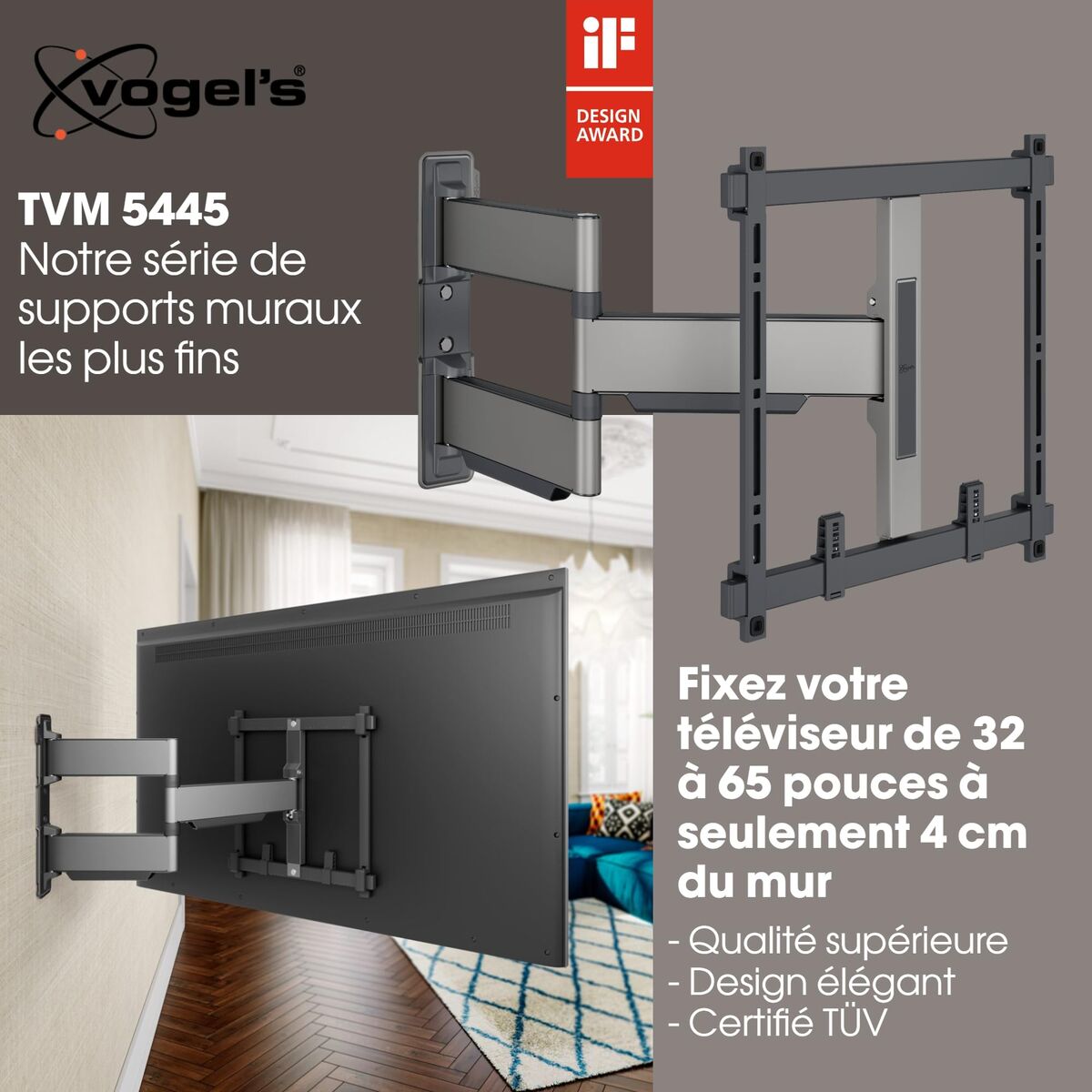 TV Wall Mount with Arm Vogel's TVM5445   NEGRO 32" 65"
