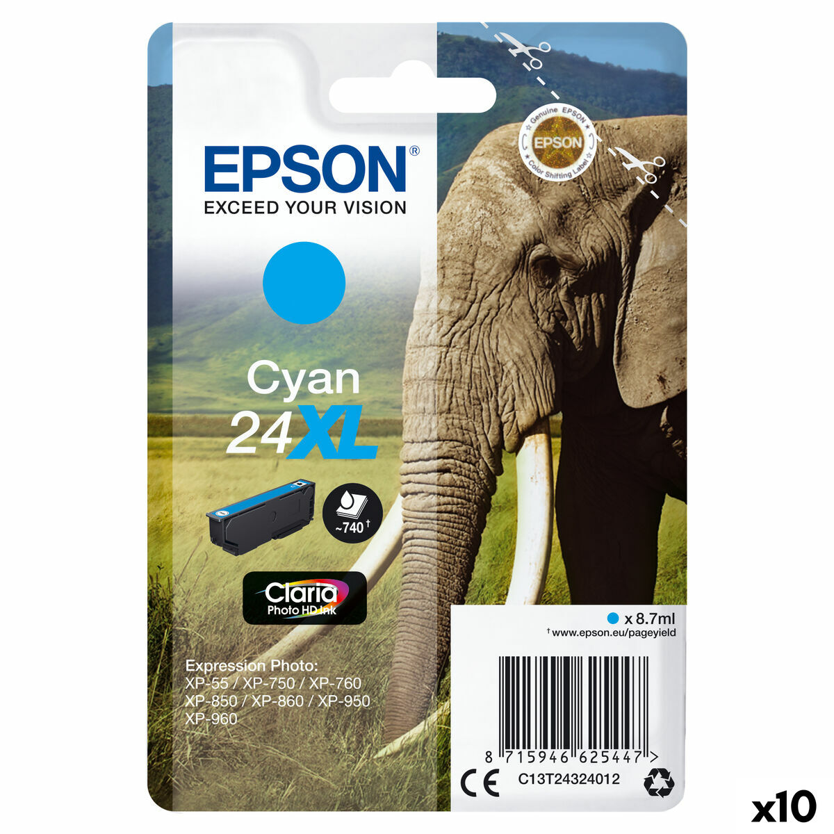 Original Ink Cartridge Epson CLARIA PHOTO HD INK EXPRESSION PHOTO XP-950 - 24XL Cyan (10 Units)