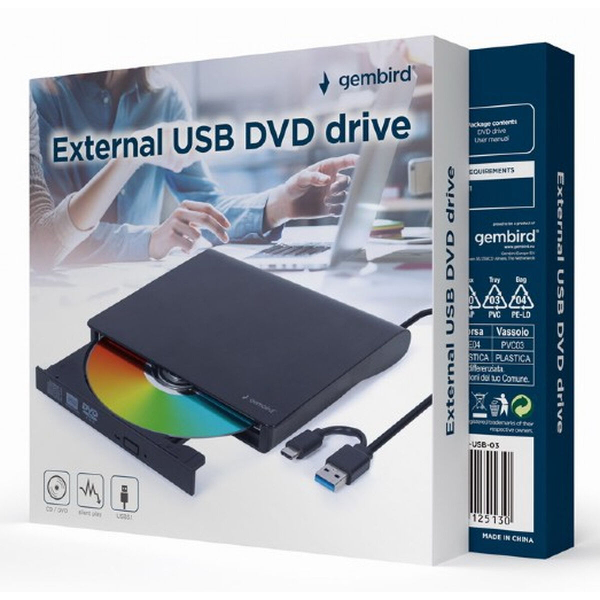 External Recorder GEMBIRD DVD-USB-031 DVD-R 8x, DVD-R DL 6x, DVD-RW 6x, DVD-RAM 5x, DVD+R 8x, DVD+R DL 6x, DVD+RW 8x, DVD ...
