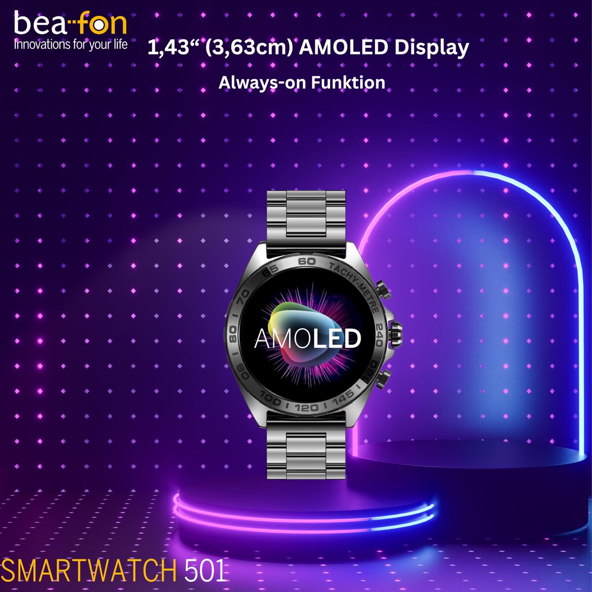 Smartwatch beafon WATCH 501 1,43" Steel Matte back
