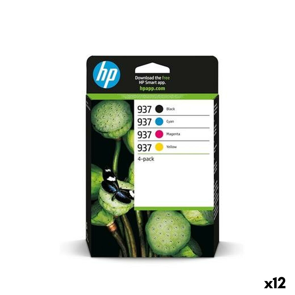 Original Ink Cartridge HP Yellow Blue Black Magenta (12 Units)
